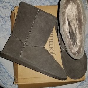 New! Bjorndal Grey Leather Boots with Fur Sz 9